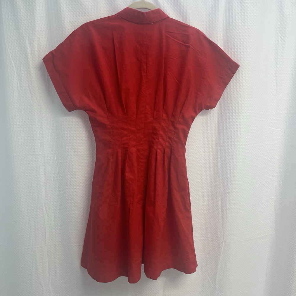 Gibson Latimer Red Linen Blend Fit And Flare Dress Pintuck Small - Picture 4 of 7